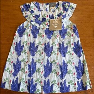 NWTKate Quinn Organics Ruffle Collar Top in Purple Feathers and Red Unicorns, 5Y